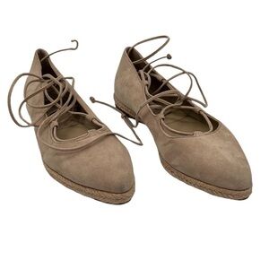 Michael Kors Tan Suede Pointed Toe Ankle Lace Up Espadrille Flats Size 36